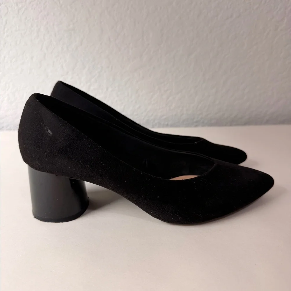 Stradivarius Black Suede Block Heel Pumps | 2.5” Comfortable Mixed Texture Heels